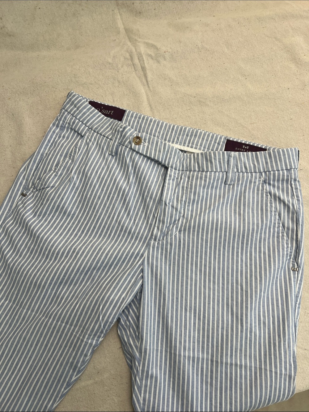 Men's Light Blue & White Striped Cotton Chino Pants